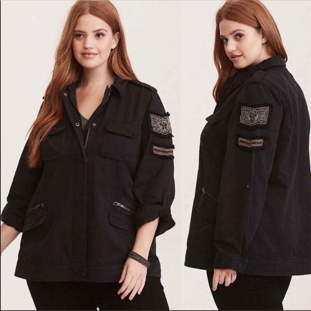 Torrid Military Utility Beaded Jacket Black 2X